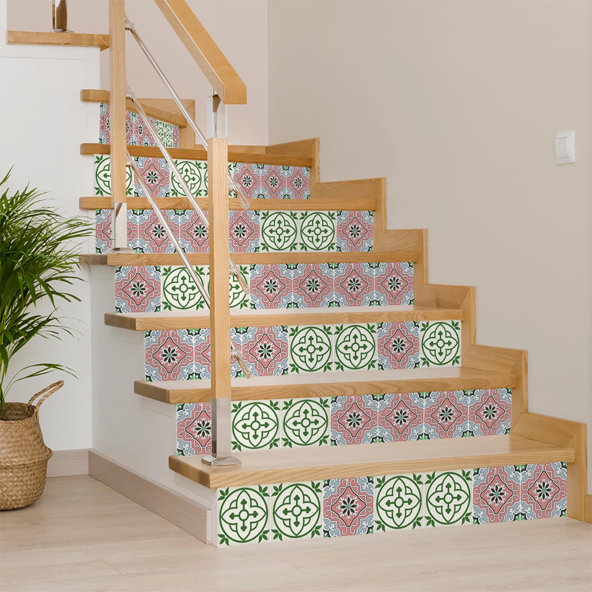 8" X 8" Vintage Green And Taupe Mosaic Peel And Stick Removable Tiles