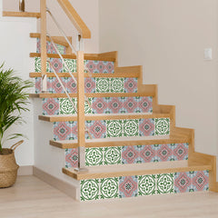 8" X 8" Vintage Green And Taupe Mosaic Peel And Stick Removable Tiles