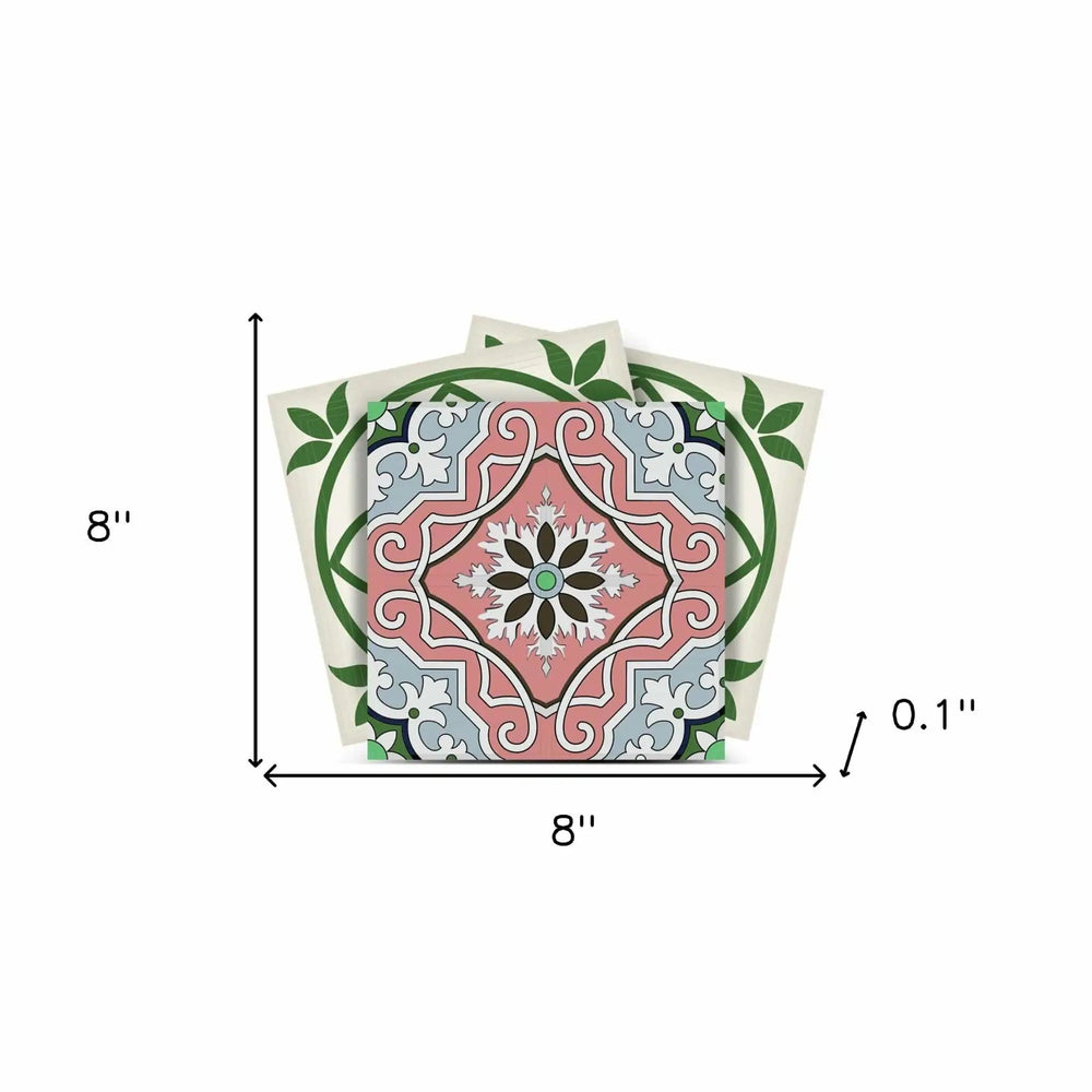 8" X 8" Vintage Green And Taupe Mosaic Peel And Stick Removable Tiles - Homeroots - Flyclothing LLC