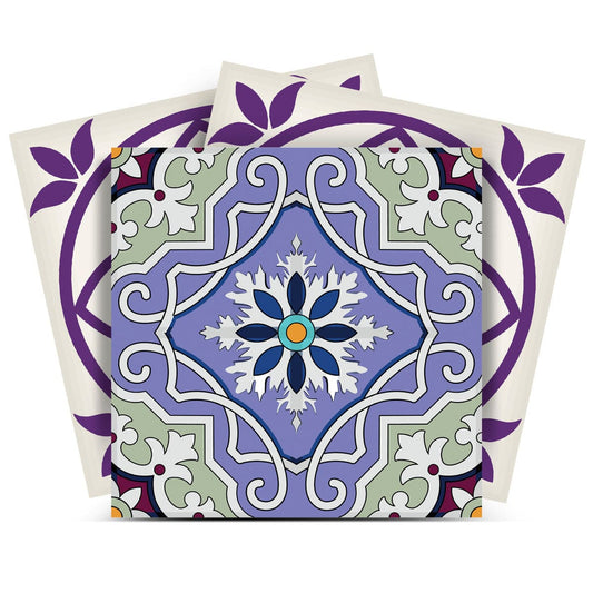 6" X 6" Vintage Purple And Taupe Mosaic Peel And Stick Removable Tiles