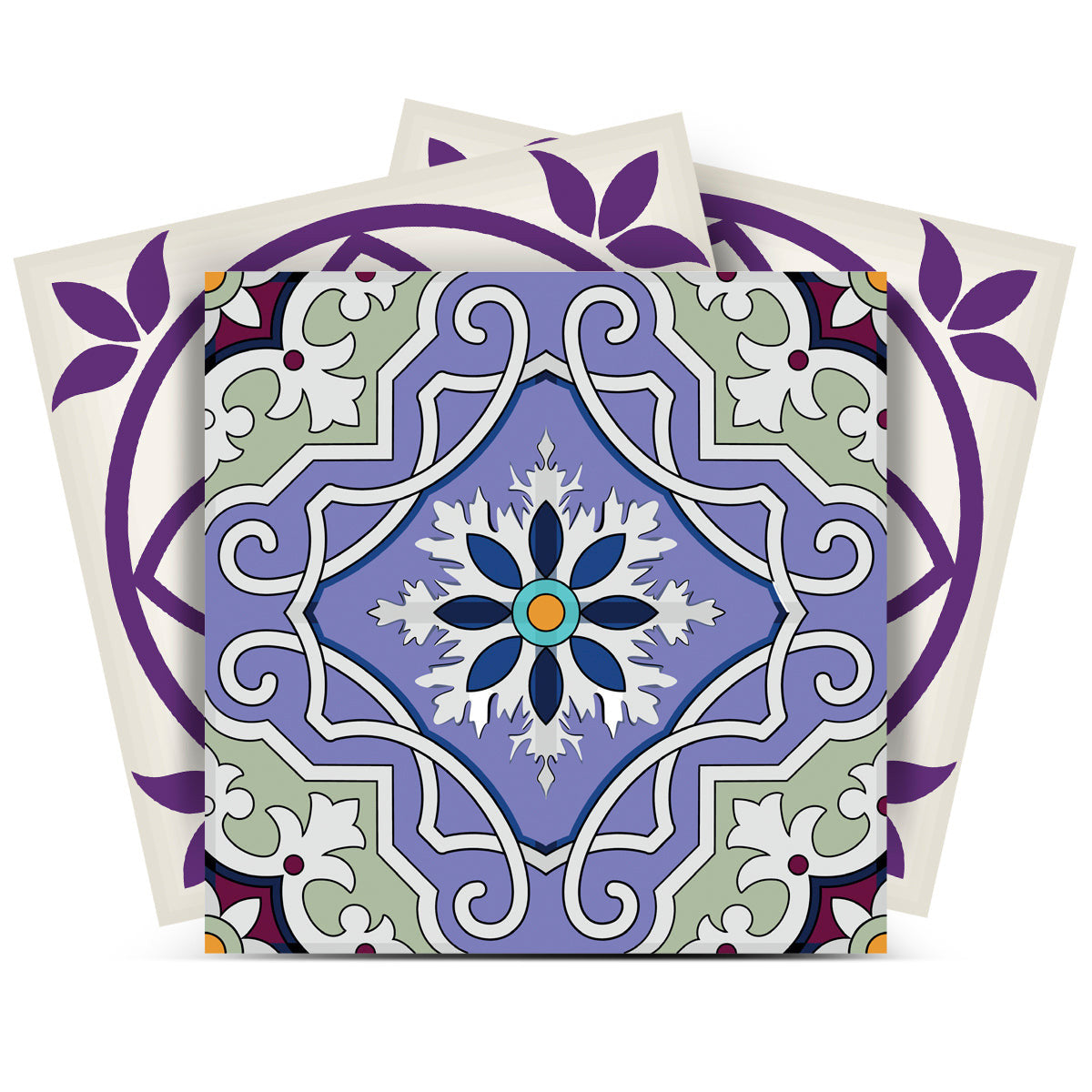7" X 7" Vintage Purple And Taupe Mosaic Peel And Stick Removable Tiles