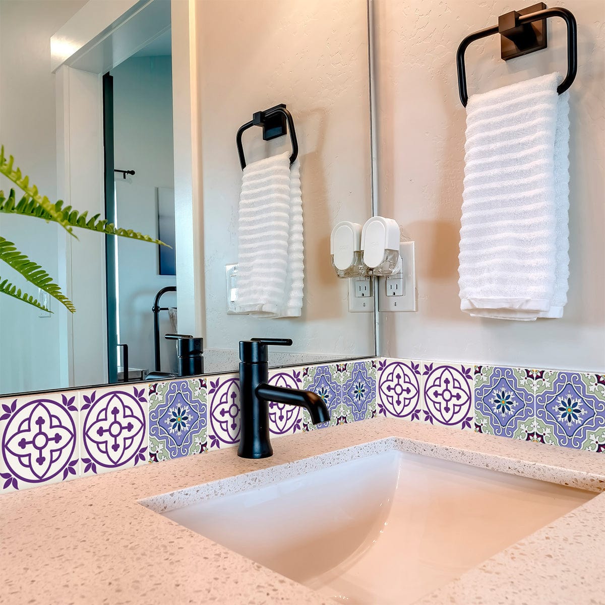 7" X 7" Vintage Purple And Taupe Mosaic Peel And Stick Removable Tiles - Homeroots