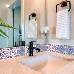 7" X 7" Vintage Purple And Taupe Mosaic Peel And Stick Removable Tiles - Homeroots