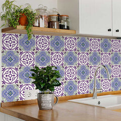 7" X 7" Vintage Purple And Taupe Mosaic Peel And Stick Removable Tiles - Homeroots