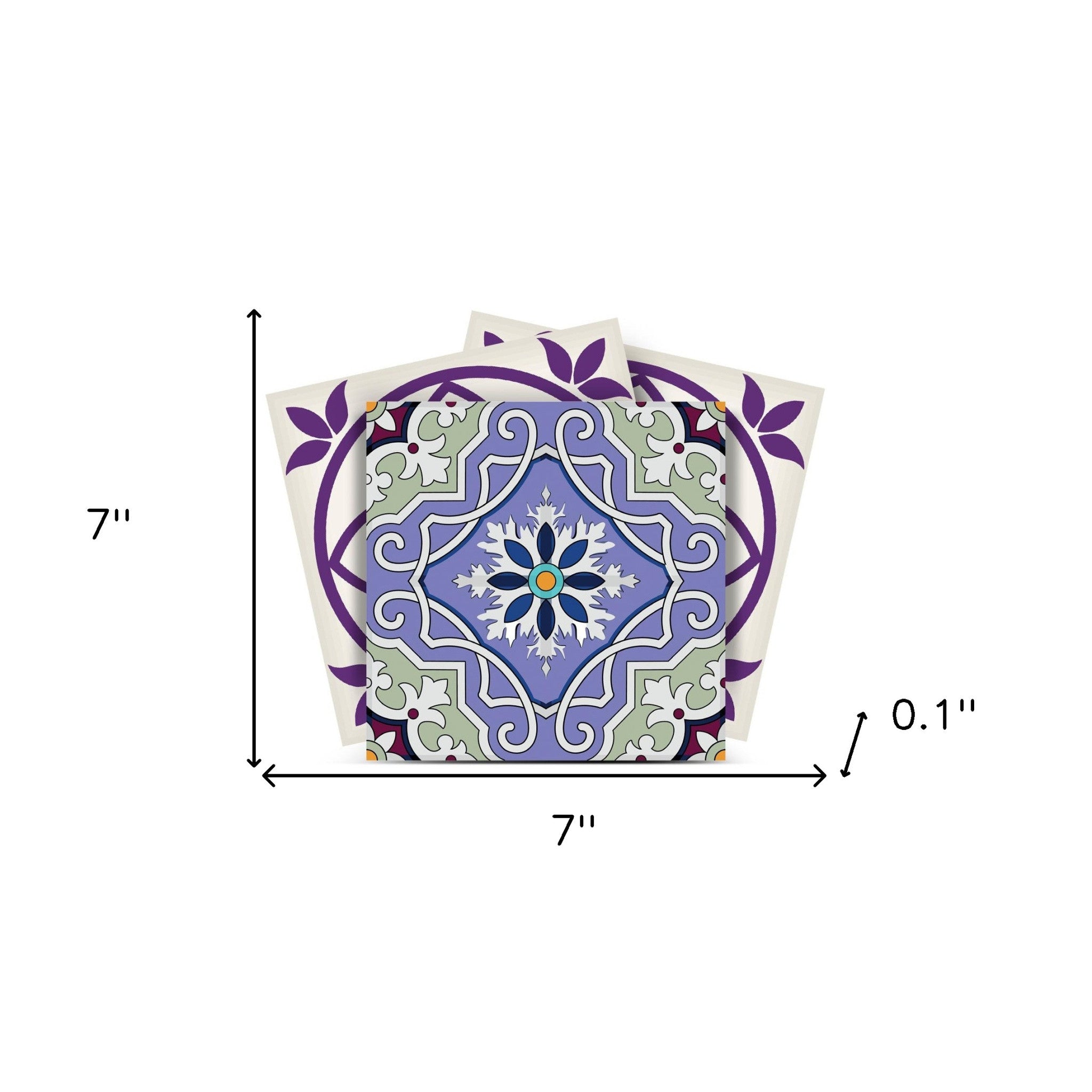 7" X 7" Vintage Purple And Taupe Mosaic Peel And Stick Removable Tiles
