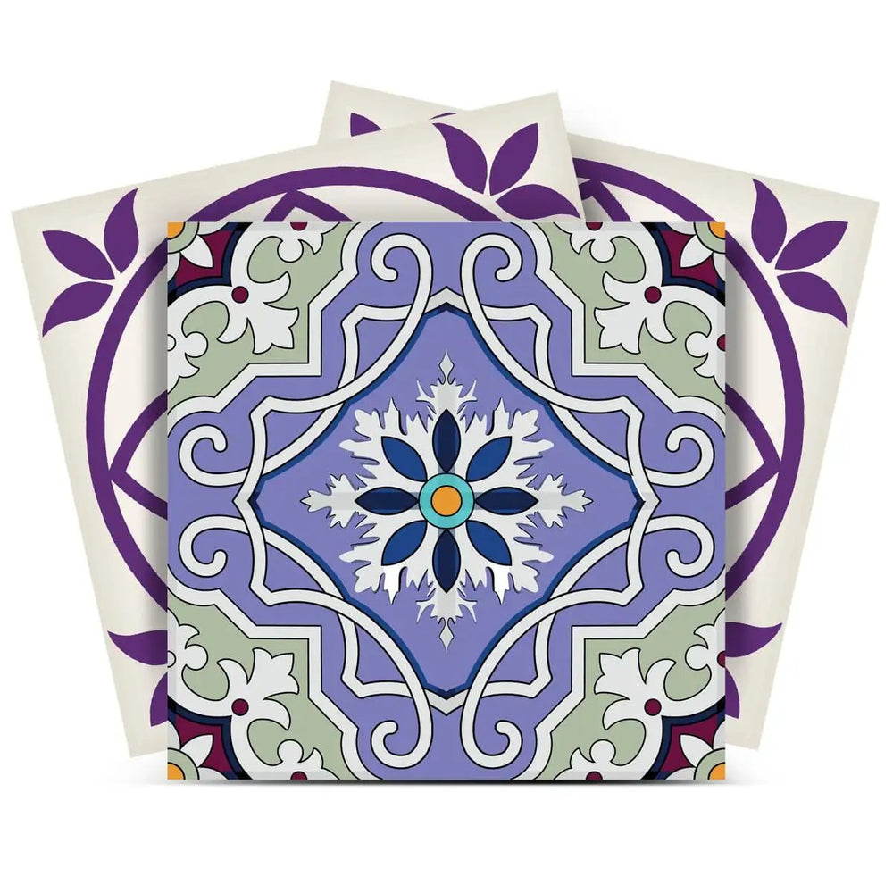 8" X 8" Vintage Purple And Taupe Mosaic Peel And Stick Removable Tiles - Homeroots