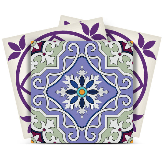 8" X 8" Vintage Purple And Taupe Mosaic Peel And Stick Removable Tiles