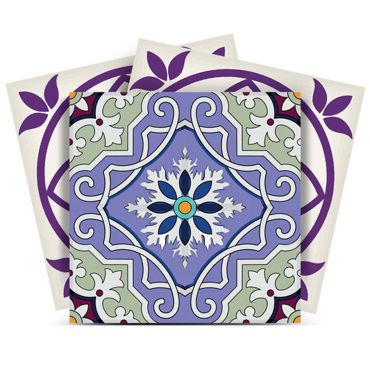 8" X 8" Vintage Purple And Taupe Mosaic Peel And Stick Removable Tiles