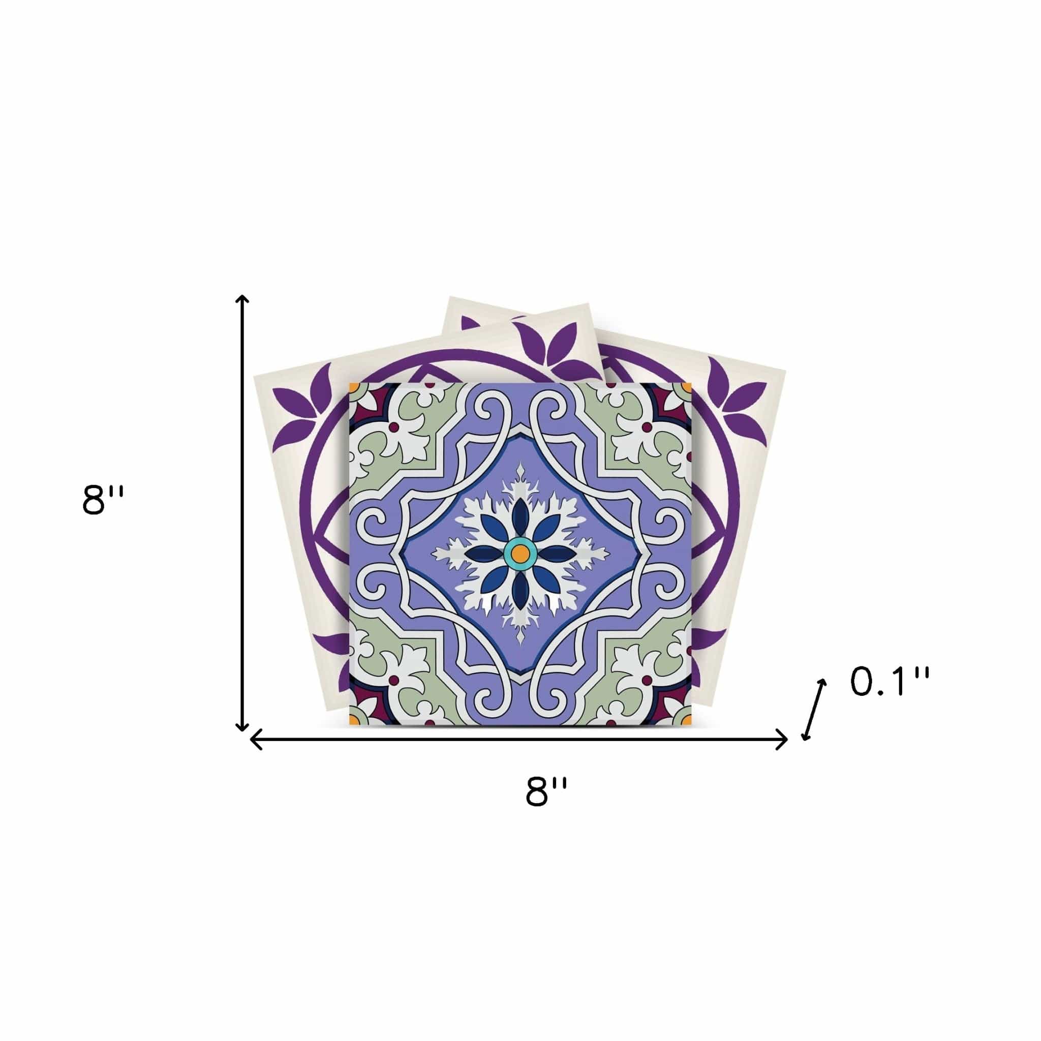 8" X 8" Vintage Purple And Taupe Mosaic Peel And Stick Removable Tiles - Homeroots