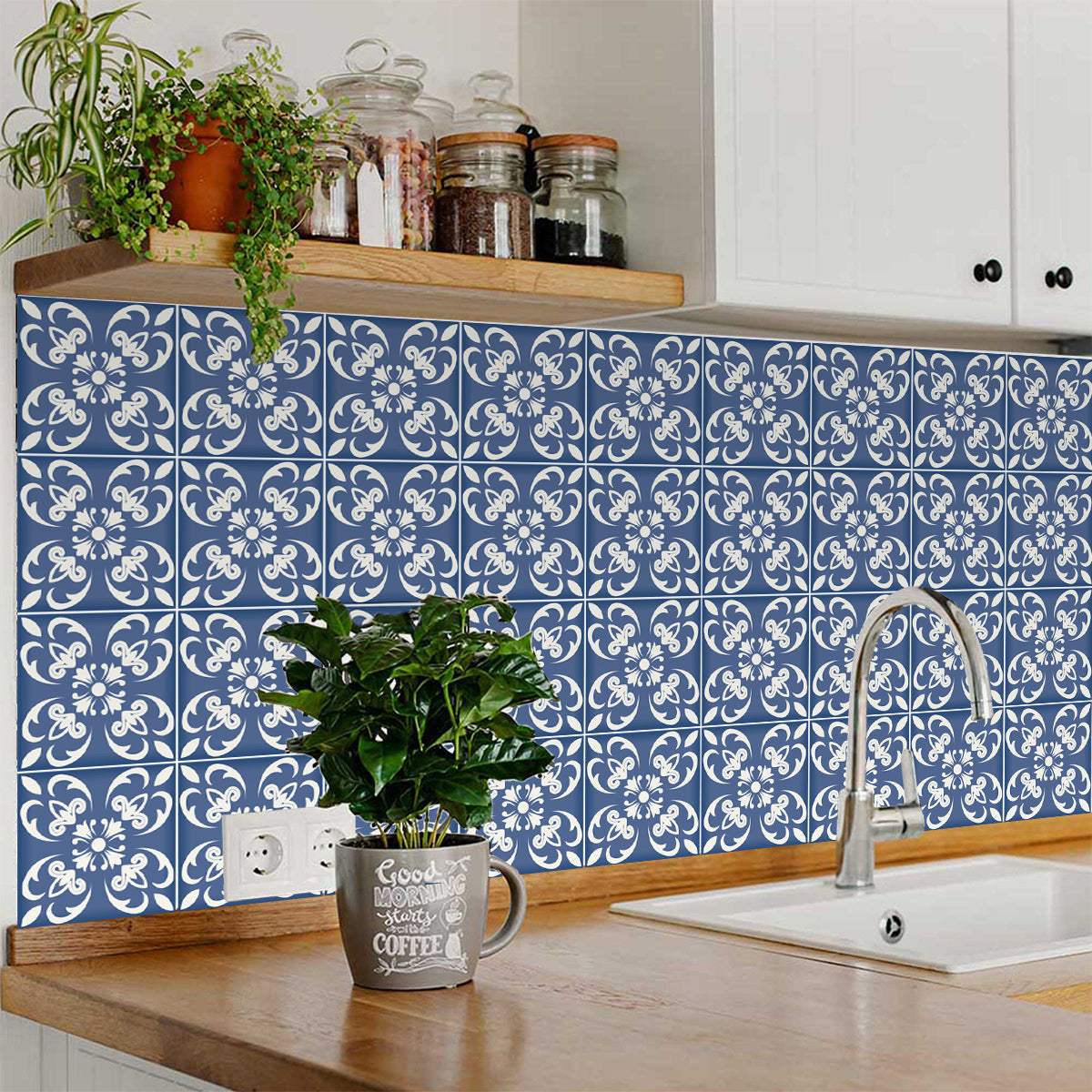 8" X 8" Wedgwood Blue And White Peel And Stick Removable Tiles - Homeroots - Flyclothing LLC