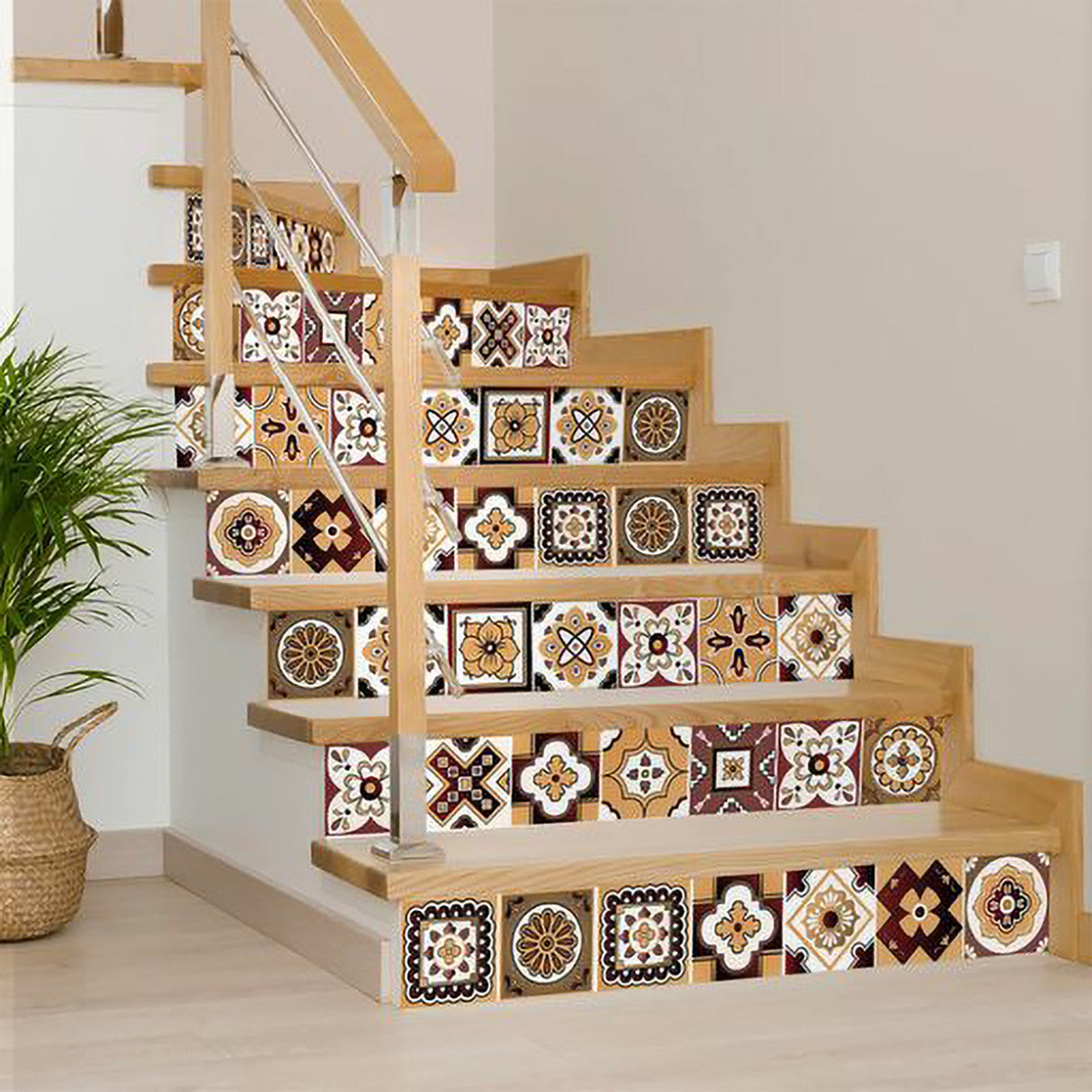 7" X 7" Shades Of Brown Mosaic Peel And Stick Removable Tiles