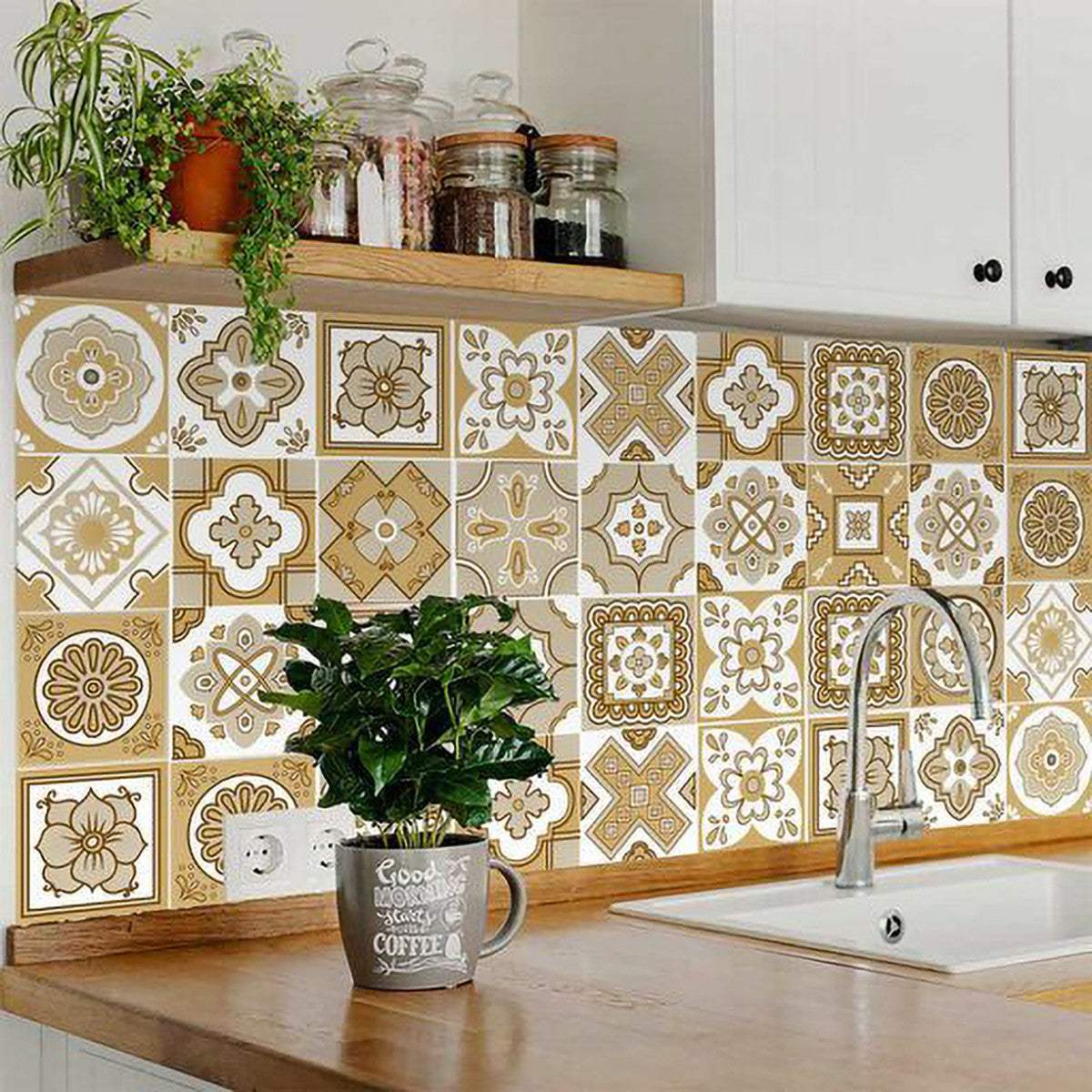 6" X 6" Vintage Brown And White Peel And Stick Removable Tiles - Homeroots - Flyclothing LLC