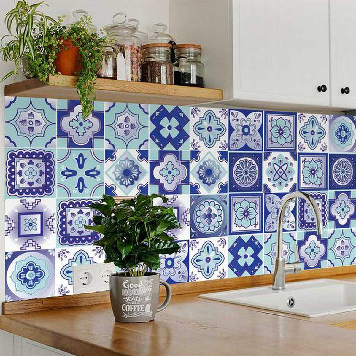 4" X 4" Vintage Turq Blue And White Peel And Stick Removable Tiles - Homeroots - Flyclothing LLC