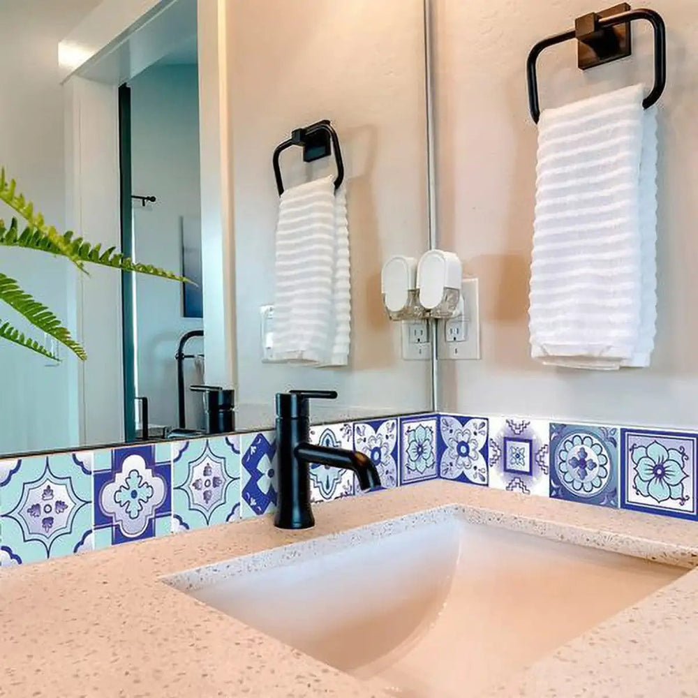 5" X 5" Vintage Turq Blue And White Peel And Stick Removable Tiles - Homeroots - Flyclothing LLC