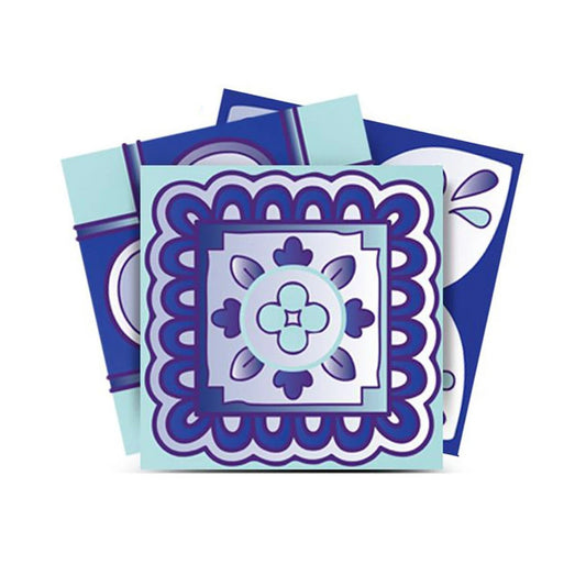 6" X 6" Vintage Turq Blue And White Peel And Stick Removable Tiles - Homeroots