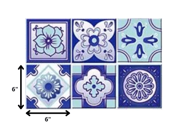 6" X 6" Vintage Turq Blue And White Peel And Stick Removable Tiles - Homeroots - Flyclothing LLC