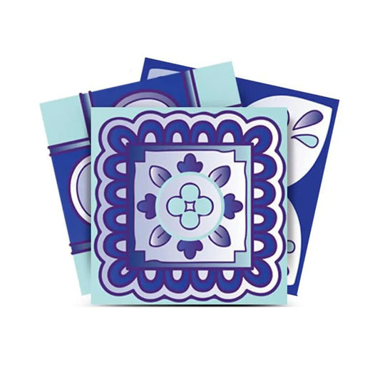 8" X 8" Vintage Turq Blue And White Peel And Stick Removable Tiles - Homeroots