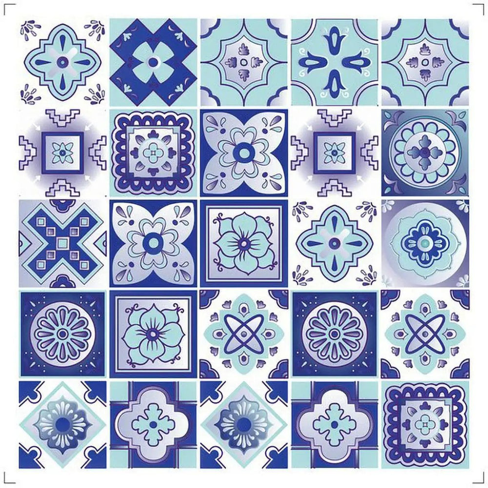 8" X 8" Vintage Turq Blue And White Peel And Stick Removable Tiles - Homeroots