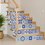 8" X 8" Vintage Turq Blue And White Peel And Stick Removable Tiles - Homeroots