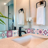 4" X 4" Vintage Turq Blush And Mauve Peel And Stick Removable Tiles - Homeroots - Flyclothing LLC