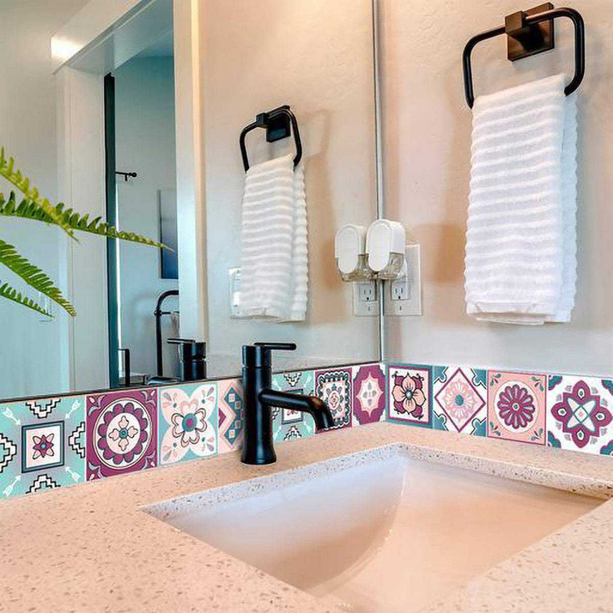 5" X 5" Vintage Turq Blush And Mauve Peel And Stick Removable Tiles - Homeroots - Flyclothing LLC