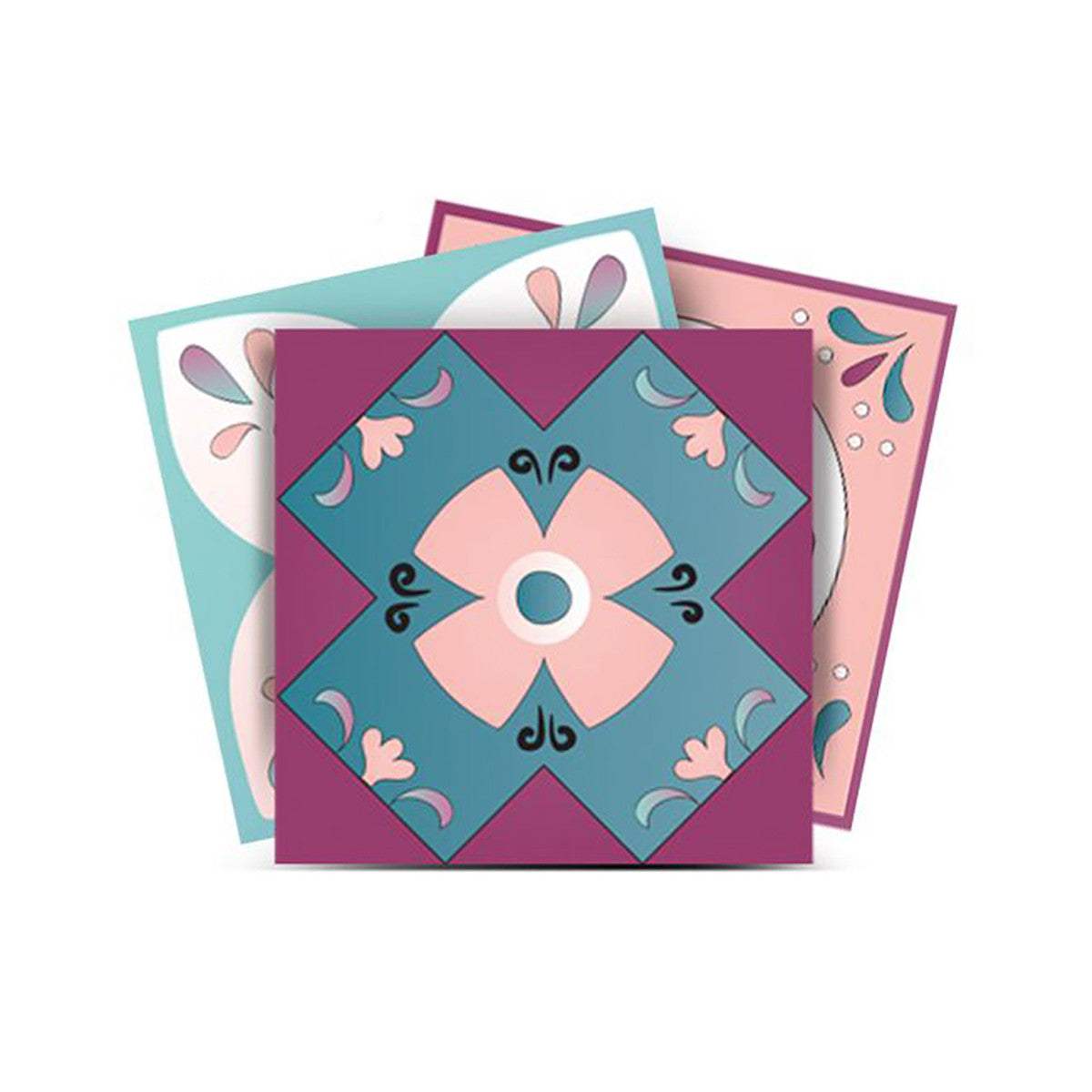 5" X 5" Vintage Turq Blush And Mauve Peel And Stick Removable Tiles - Homeroots - Flyclothing LLC