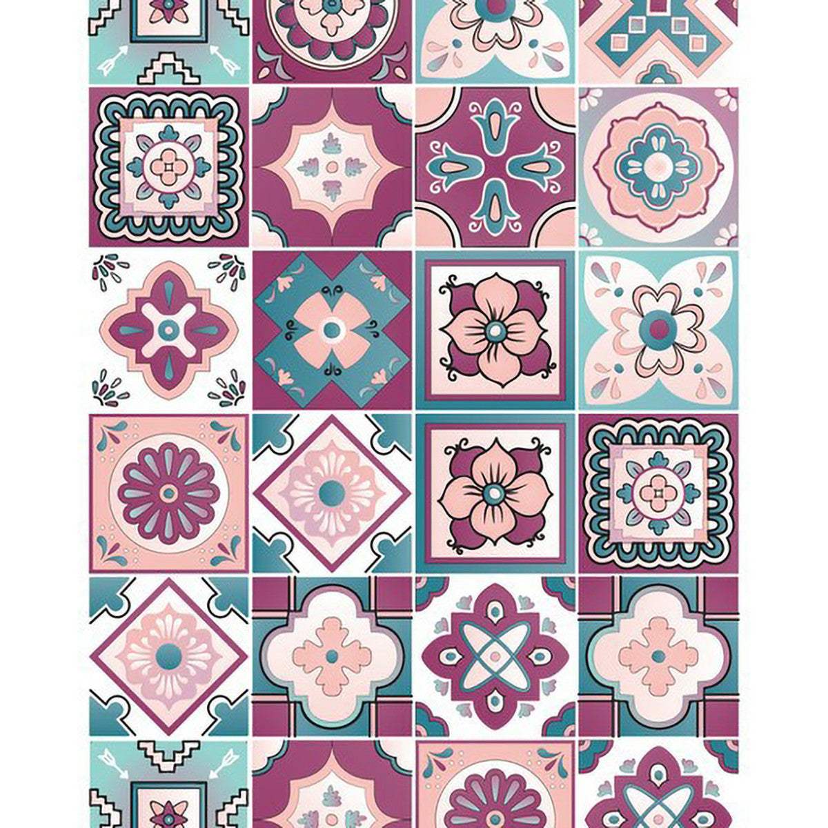 5" X 5" Vintage Turq Blush And Mauve Peel And Stick Removable Tiles - Homeroots - Flyclothing LLC