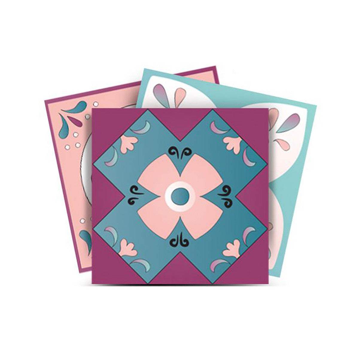 5" X 5" Vintage Turq Blush And Mauve Peel And Stick Removable Tiles - Homeroots - Flyclothing LLC