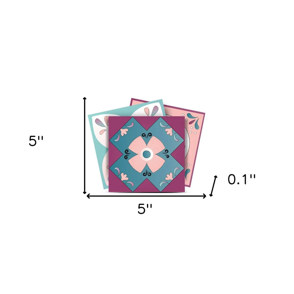 5" X 5" Vintage Turq Blush And Mauve Peel And Stick Removable Tiles - Homeroots