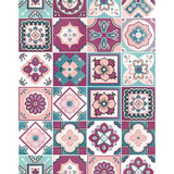 7" X 7" Vintage Turq Blush And Mauve Peel And Stick Removable Tiles - Homeroots