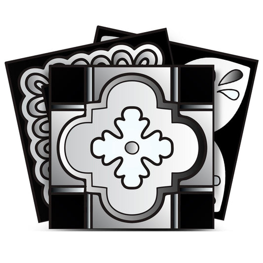 6" X 6" Black White And Gray Mosaic Peel And Stick Removable Tiles - Homeroots