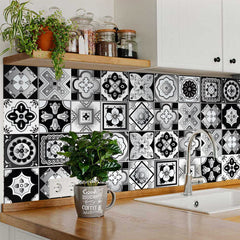 6" X 6" Black White And Gray Mosaic Peel And Stick Removable Tiles - Homeroots