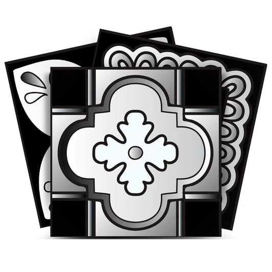 6" X 6" Black White And Gray Mosaic Peel And Stick Removable Tiles - Homeroots