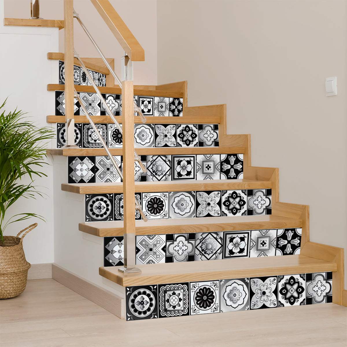 8" X 8" Black White And Gray Mosaic Peel And Stick Removable Tiles - Homeroots - Flyclothing LLC