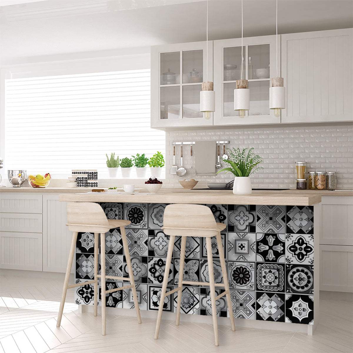 8" X 8" Black White And Gray Mosaic Peel And Stick Removable Tiles - Homeroots - Flyclothing LLC