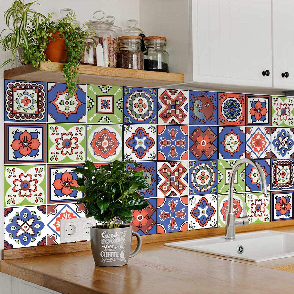 4" X 4" Mediterra Terra Cotta Mosaic Peel And Stick Removable Tiles - Homeroots - Flyclothing LLC
