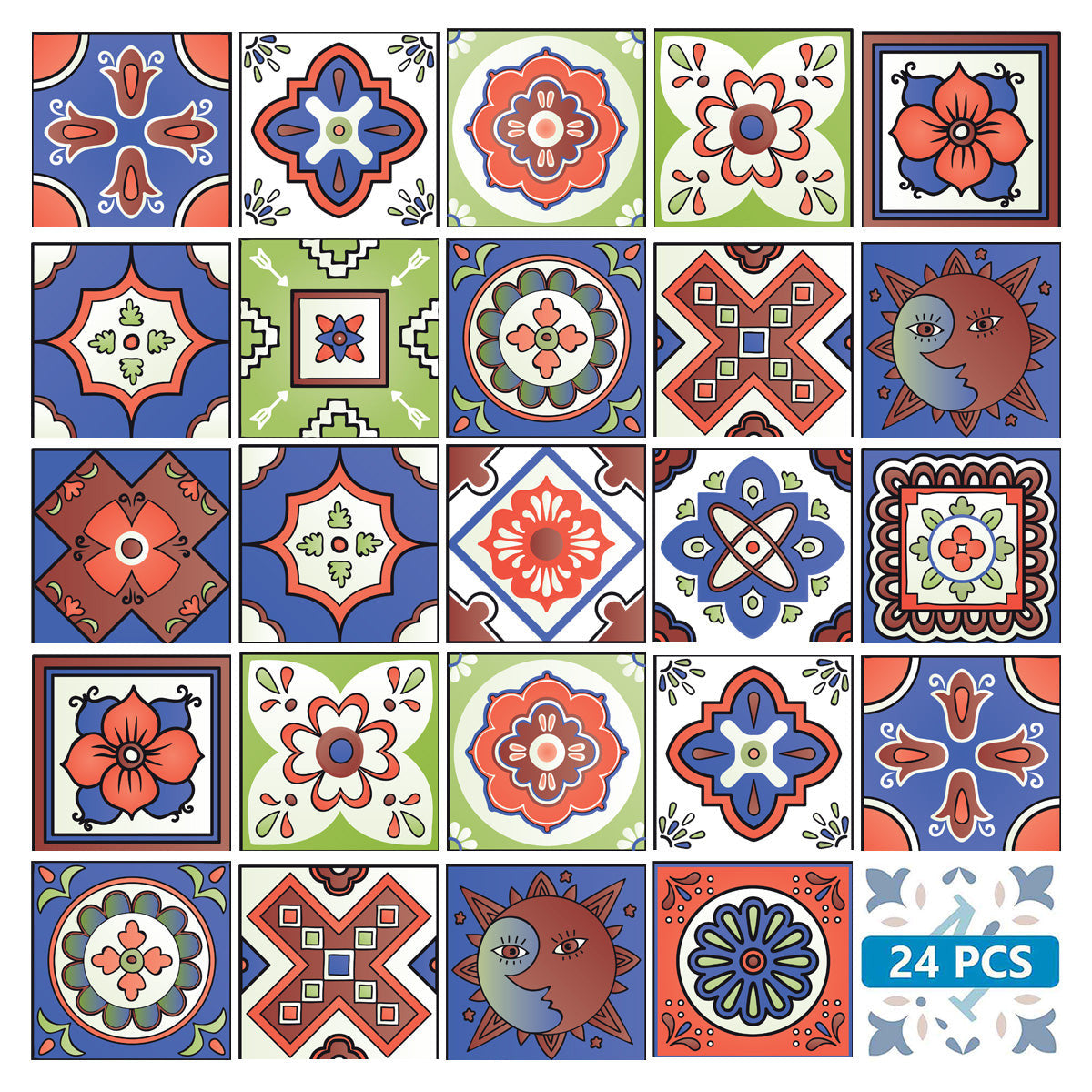 7" X 7" Mediterra Terra Cotta Mosaic Peel And Stick Removable Tiles