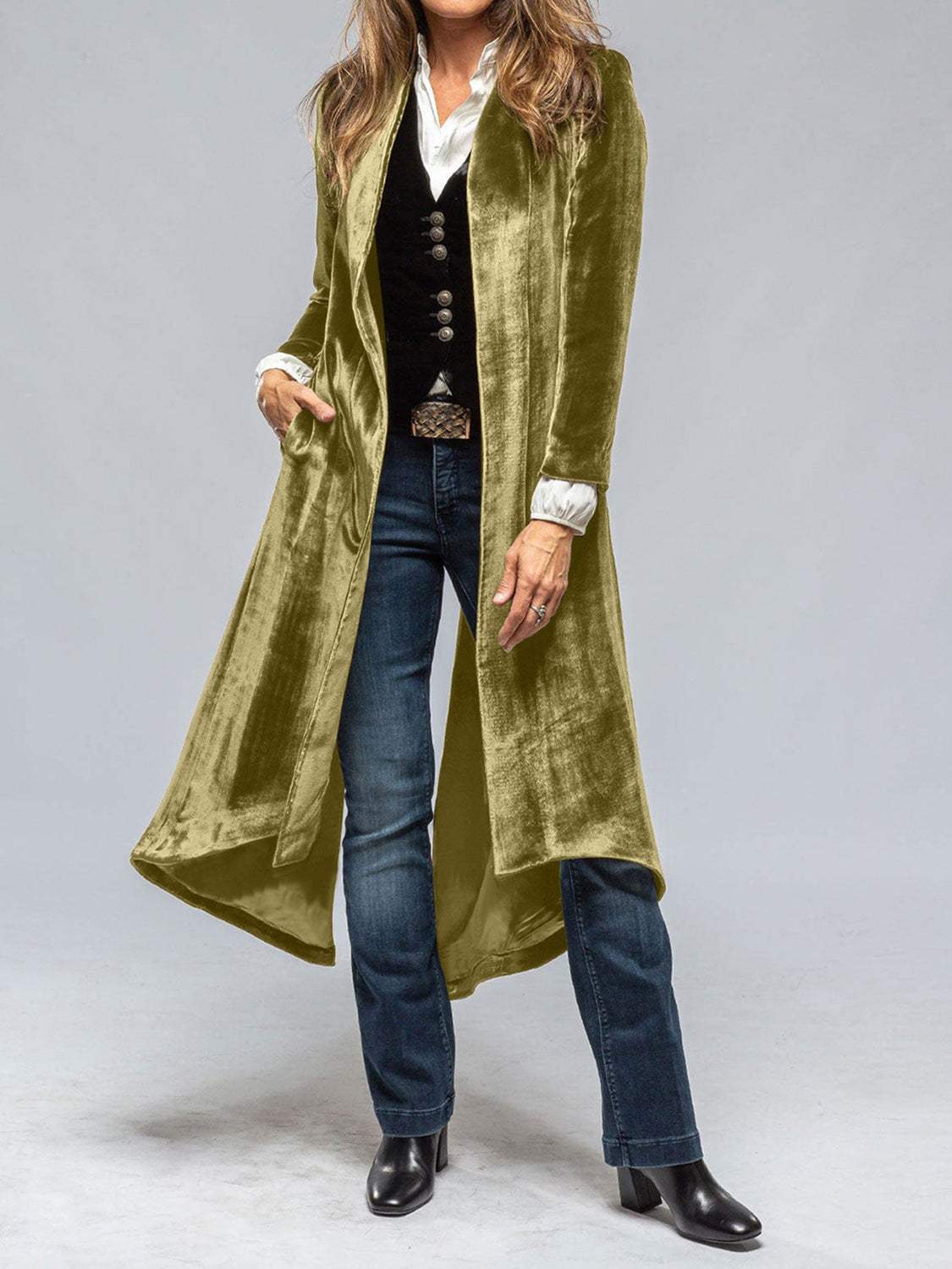 Slit Back Open Front Cardigan - Trendsi - Flyclothing LLC