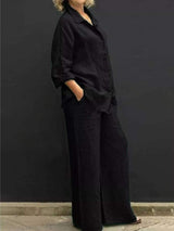 Full Size Long Sleeve Shirt and Pants Set Plus Size - Trendsi - Flyclothing LLC