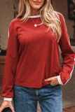 Long Sleeve T-Shirt with Contrast Trim - Trendsi - Flyclothing LLC