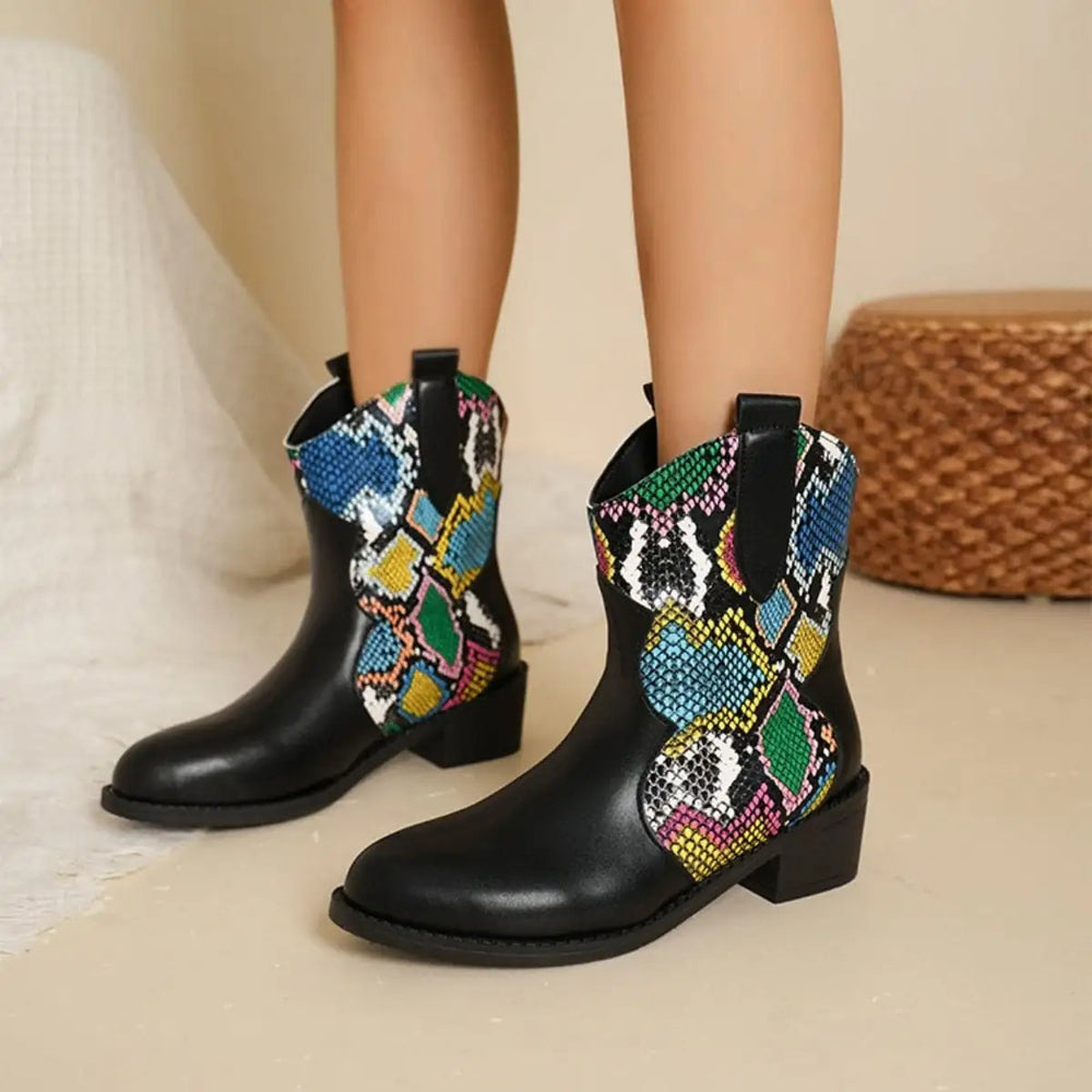 PU Leather Color Block Boots - Trendsi