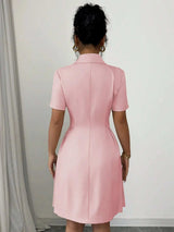 Double-Breasted Short Sleeve Dress - Trendsi - Flyclothing LLC