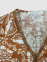 Lace Detail Printed Short Sleeve Midi Dress - Trendsi - Flyclothing LLC