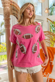BiBi Game Day Sequins Patched Half Sleeves Top - Trendsi