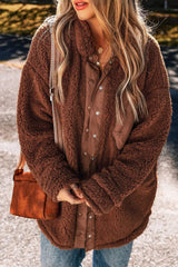 Fuzzy Snap Down Dropped Shoulder Jacket - Trendsi - Flyclothing LLC