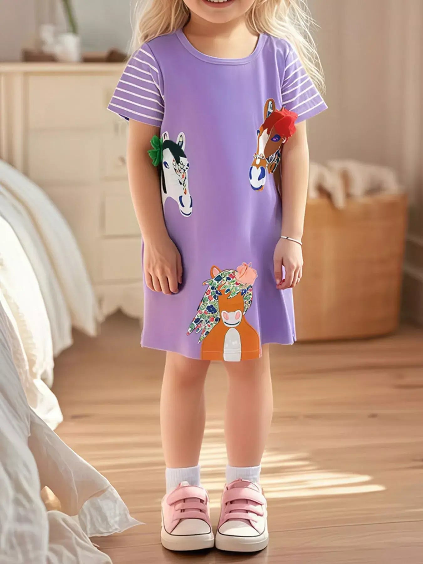 Children's Horse Short Sleeve Casual Dress - Trendsi - Flyclothing LLC