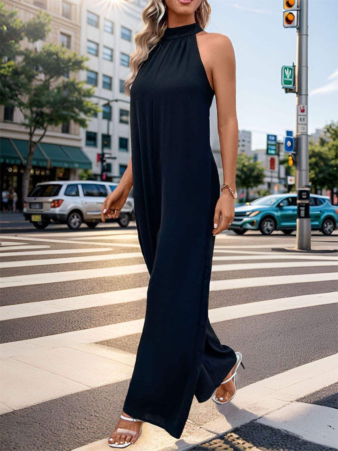 Tied Grecian Wide Leg Jumpsuit - Trendsi - Flyclothing LLC