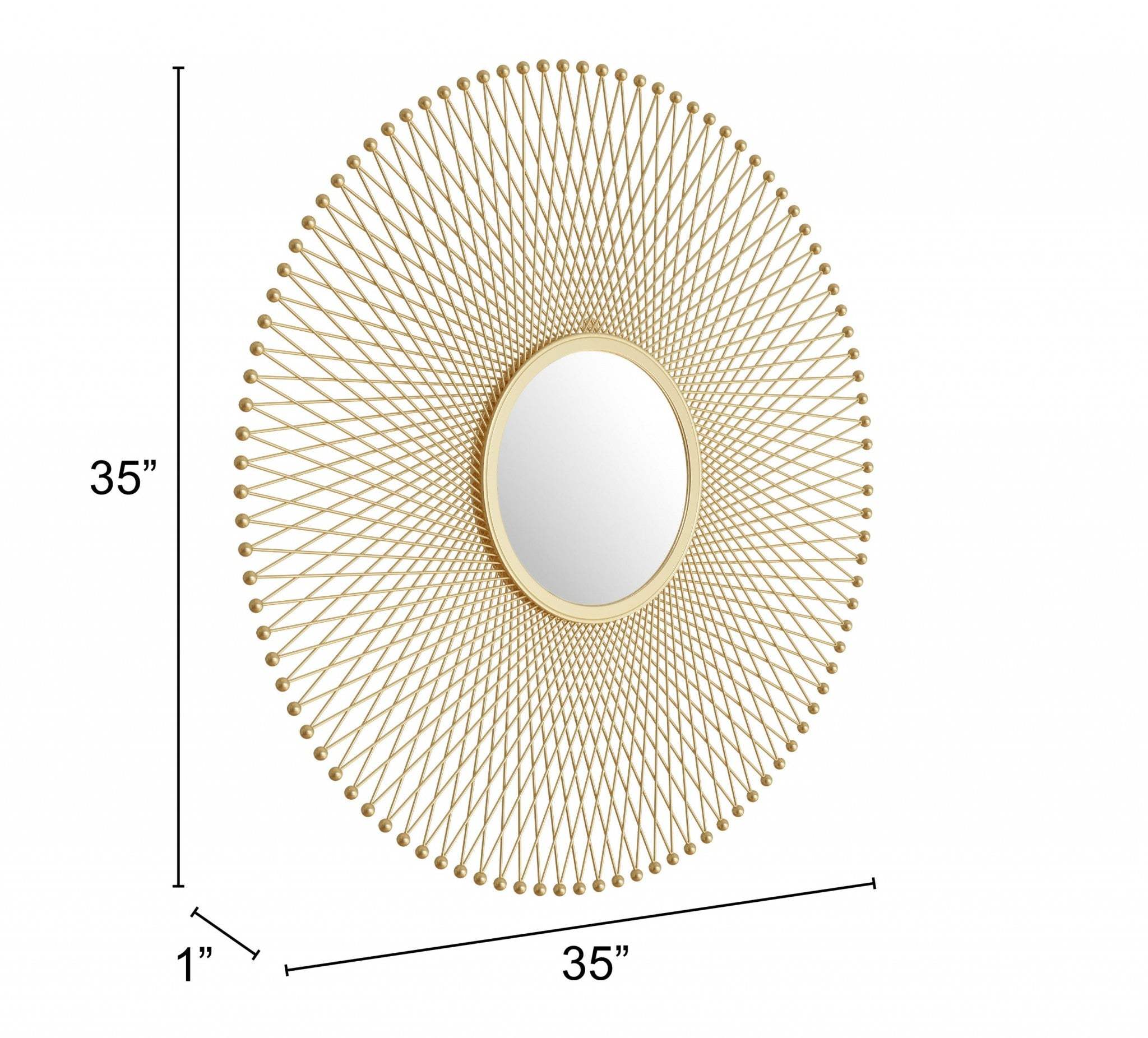 35" Gold Round Accent Mirror - Homeroots - Flyclothing LLC