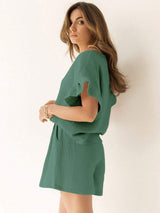 Ruffled Round Neck Top and Shorts Set - Trendsi - Flyclothing LLC
