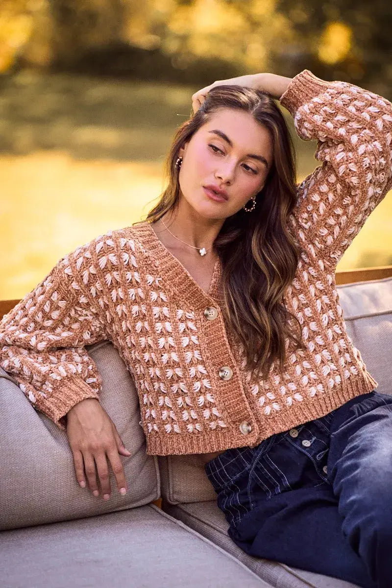 SO ME Soft Chenille Yarn Textur Button Sweater Cardigan - Trendsi - Flyclothing LLC
